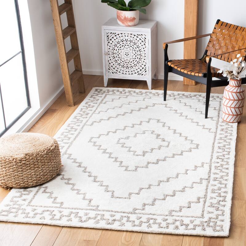 SAFAVIEH Handmade Casablanca Shag Kika Wool Rug - 5' x 8' - Ivory/Taupe