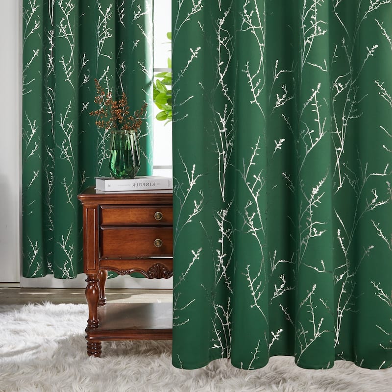 Deconovo Blackout Silver Tree Twigs Curtains(2 Panel)