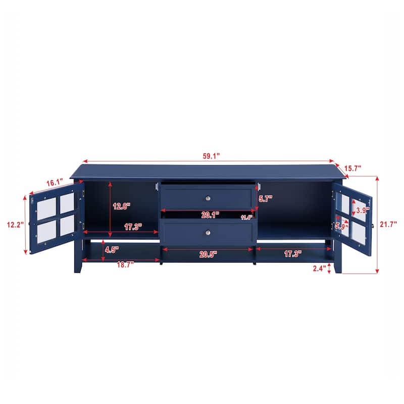 60-inch Mid-Century 2-Drawer TV Stand with 2 Doors and Shelf