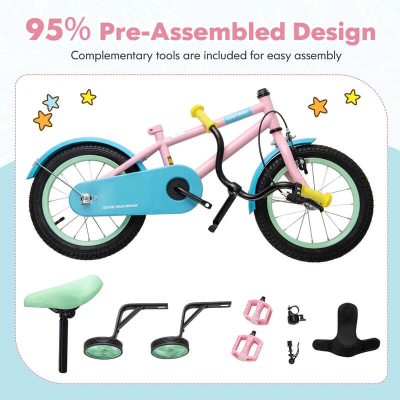 Costway 14" Kids Bike with Adjustable Saddle Handlebar Removable