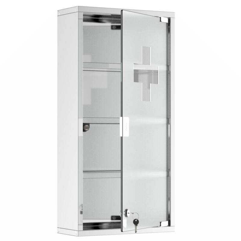 Wall Mounted Medicine Cabinet, Locking Wall Cabinet with 4 Tier Shelves,Silver - Silver