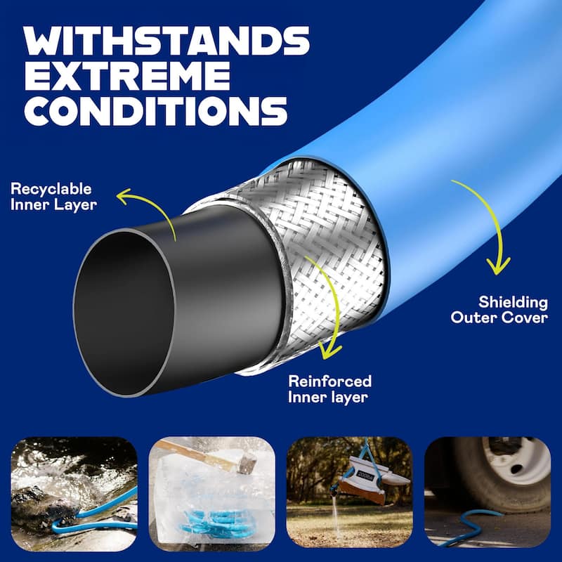 Invictus Heavy Duty Garden Hose with 10-Function Spray Nozzle - Lightweight, Kink-Free, 400 PSI High Pressure Hose