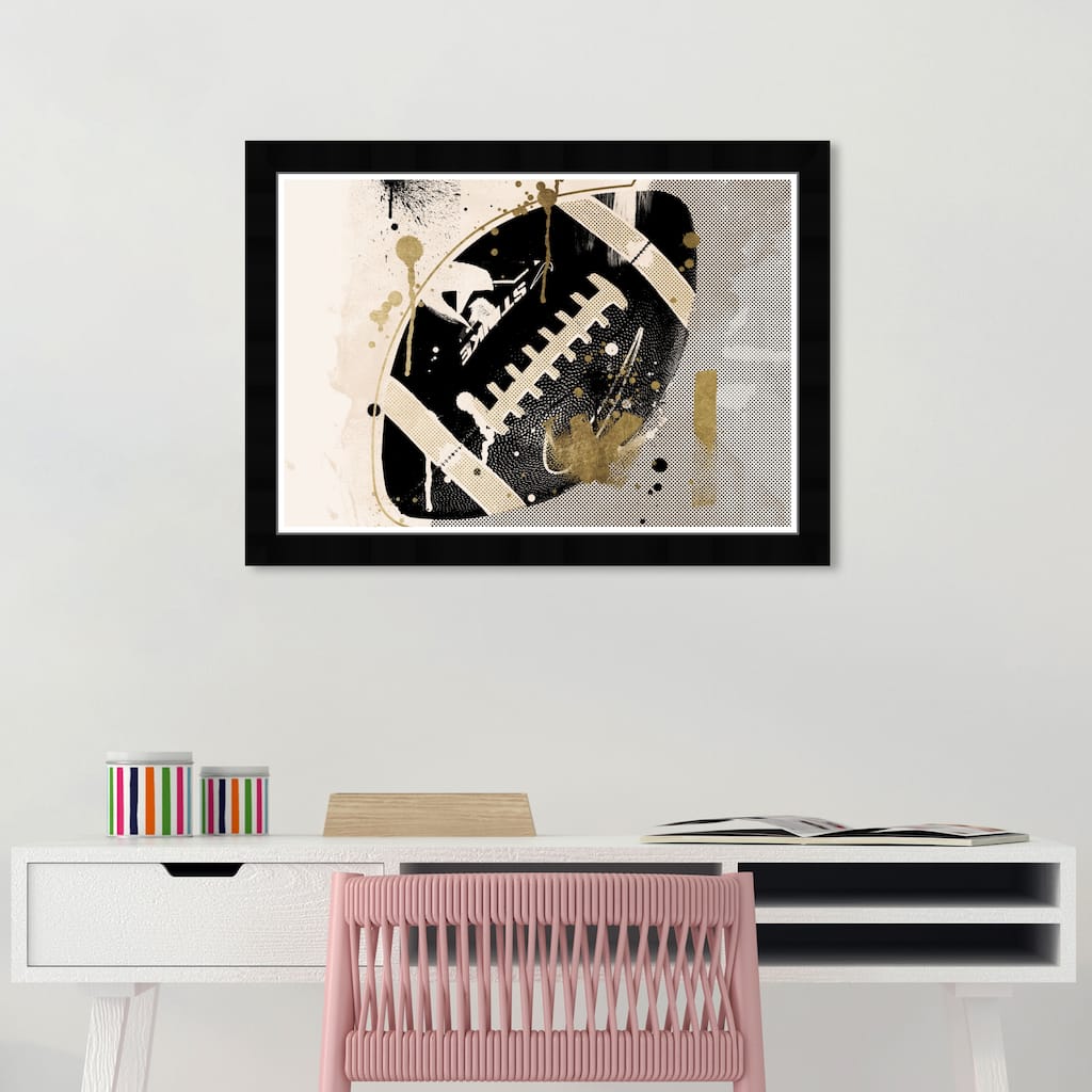 Wynwood Studio Prints Sports and Teams Tan and Gold Football Black and Metallic Gold Modern & Contemporary Wall Art Canvas Print