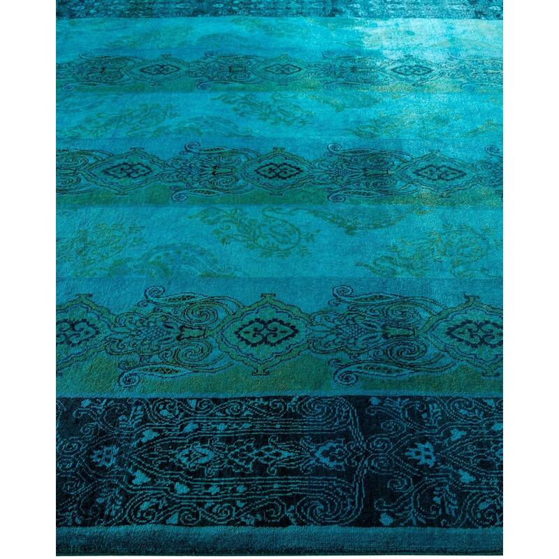 Overton Hand Knotted Wool Vintage Inspired Modern Contemporary Overdyed Blue Area Rug - 8' 0" x 10' 3"