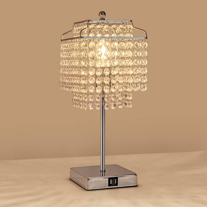 Glass Chrome Table Lamp Square Shape Dimmable Desk Lamp with No Bulbs Included for your bedroom living room - 17.32*8.86*5.92