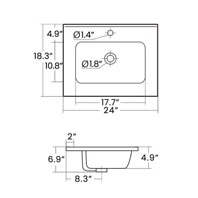 Integrated Ceramic Basin with 1 Predrilled Faucet Hole