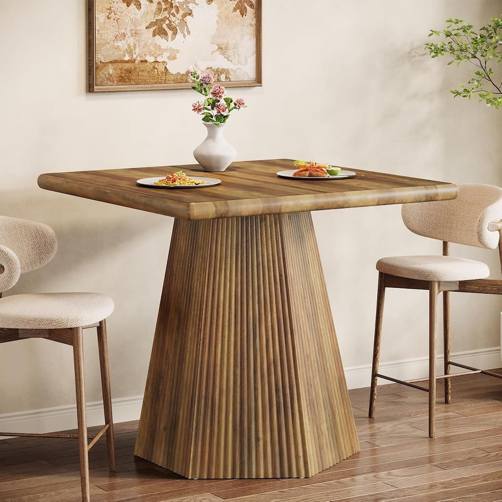 31.5 Square Dining Table Kitchen Table with Fluted Pedestal Base