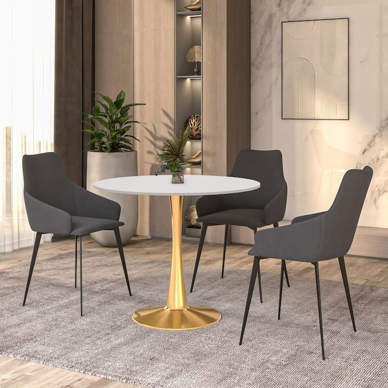 Bristol 31-inch Round Dining Table, Gold Pedestal Base Kitchen Table, Easy-Clean Scratch Resistant Surface, Floor Protectors