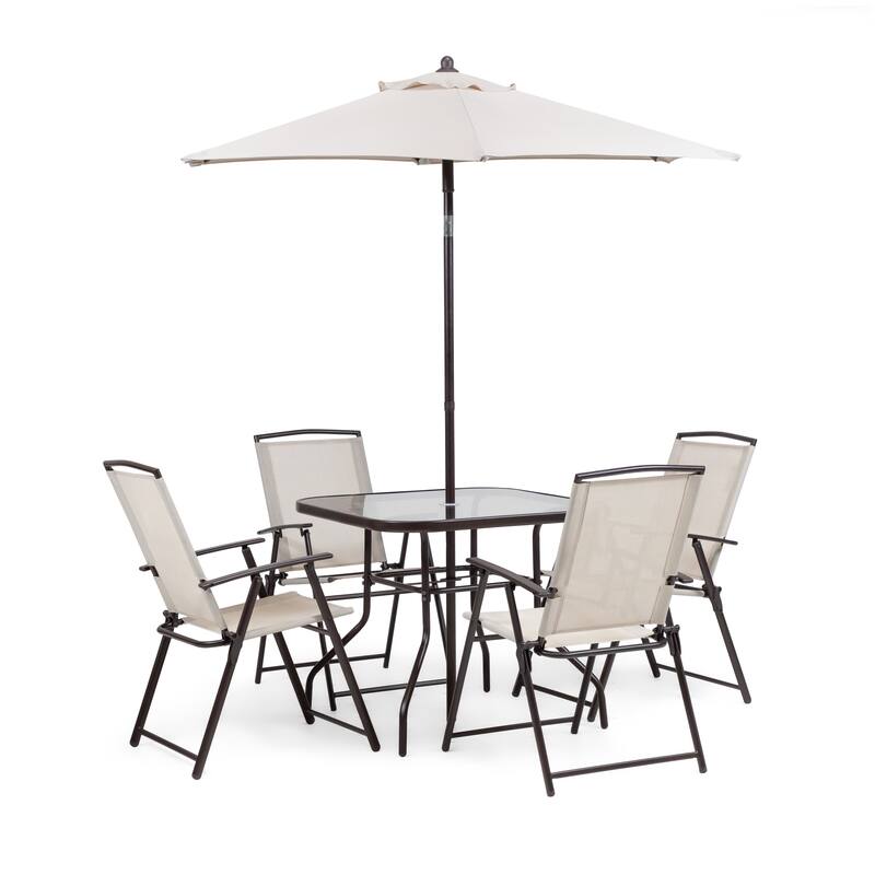 Marill Outdoor 6-Piece Brown Square Folding Dining Set with Umbrella by Furniture of America - Brown
