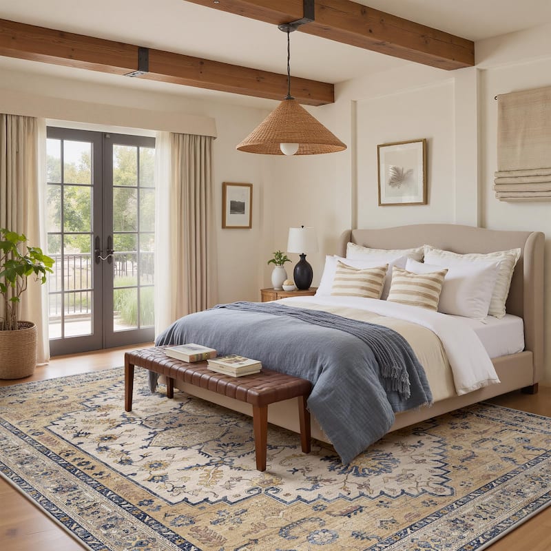 Mcow Vintage Harmony Collection Low-Pile Machine-Washable Area Rug