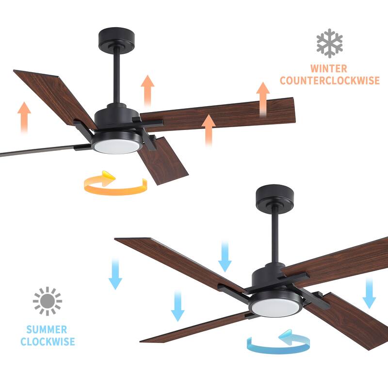 GetLedel 56" 4-Blade DC Motor Dimmable LED Ceiling Fan with Remote Control and Light Kit