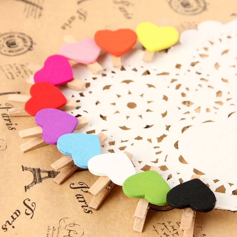 Card Photo Clothes Heart Shape Spring Pegs Mini Wooden Clip 100pcs - Wood Color,White - 1.2" x 0.7" x 0.4"(L*W*T)