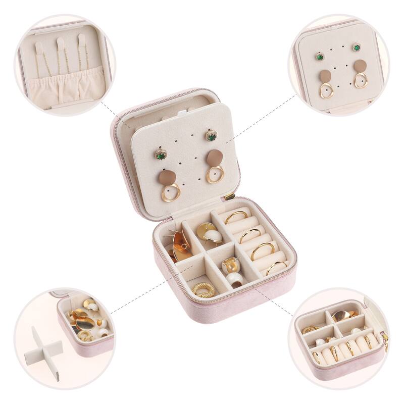 Travel Jewelry Box for Girl's Birthday Gifts, Mini Portable Plush Velvet Jewelry Organizer Case Storage Display Holder