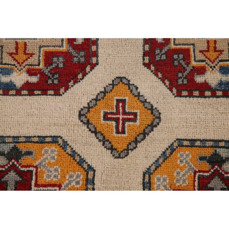 Geometric Kazak Area Rug Handmade Oriental Wool Carpet - 6'8" x 9'11"
