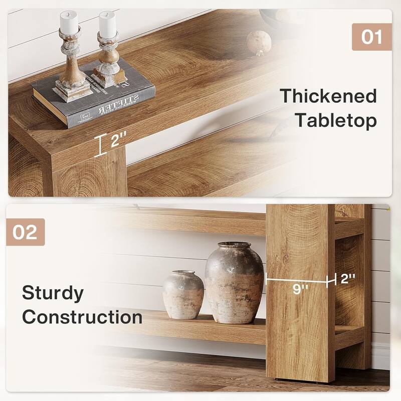 70.9-Inch Extra Long Console Table with Storage, 3-Tier Narrow Wooden Sofa Table