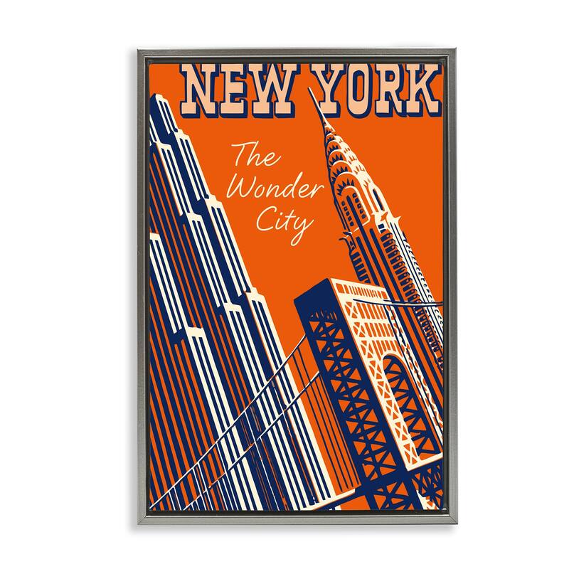 Stupell New York The Wonder City Framed Floater Canvas Wall Art Design By Marcus Jules - 17 x 25 - Grey