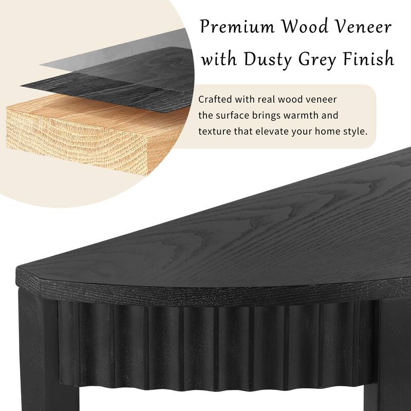 Half Moon Curved Console Table 55.1-Inch Wooden Entry Sofa Table Accent Table with Open Shelf for Living Room, Entryway