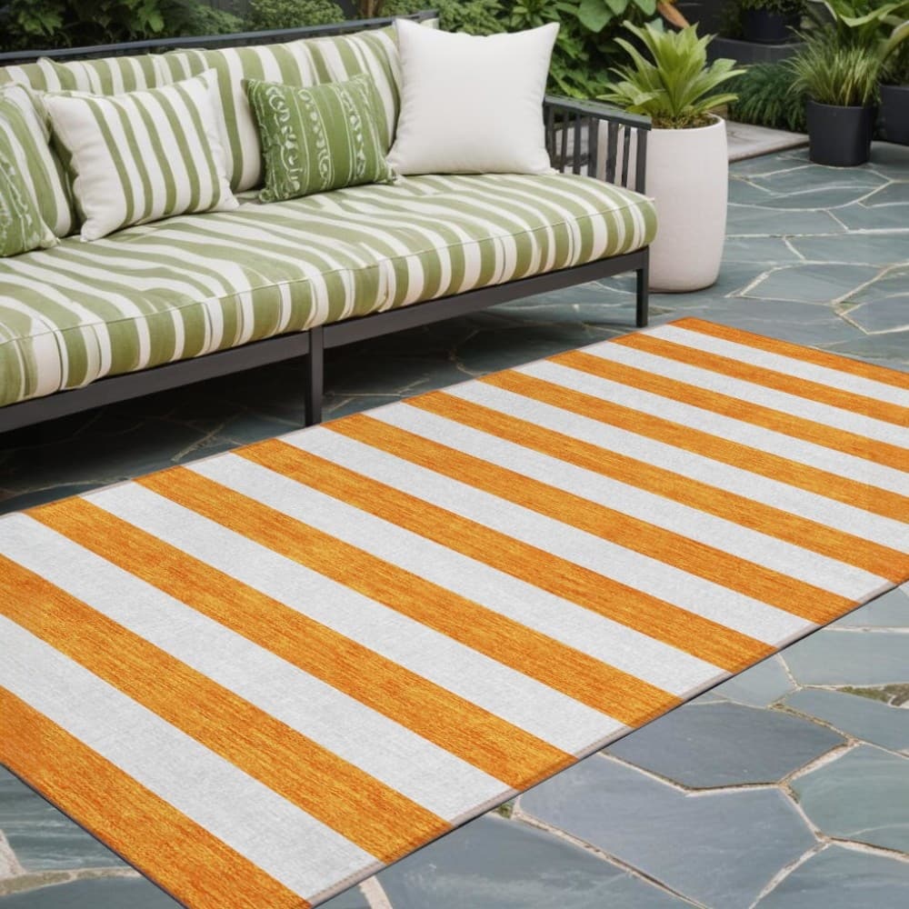 Alz Stripe Weather Resistant Blended Style Outdoor Rug