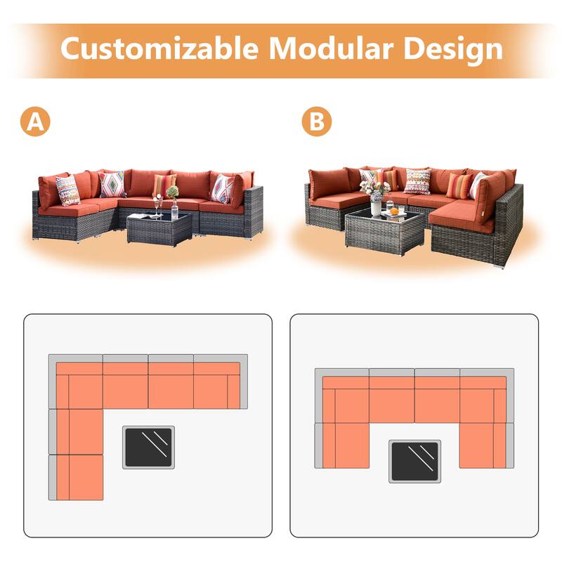 XIZZI 7-piece Outdoor Wicker Furniture Sectional Sofa Set with Table
