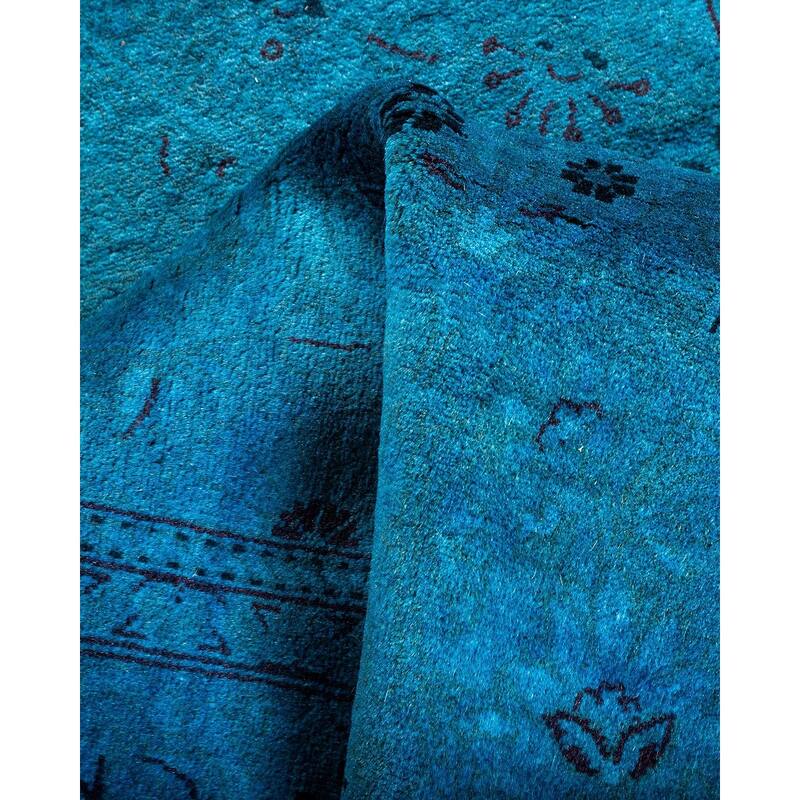 Overton Hand Knotted Wool Vintage Inspired Modern Contemporary Overdyed Blue Runner Rug - 2' 7" x 17' 1"