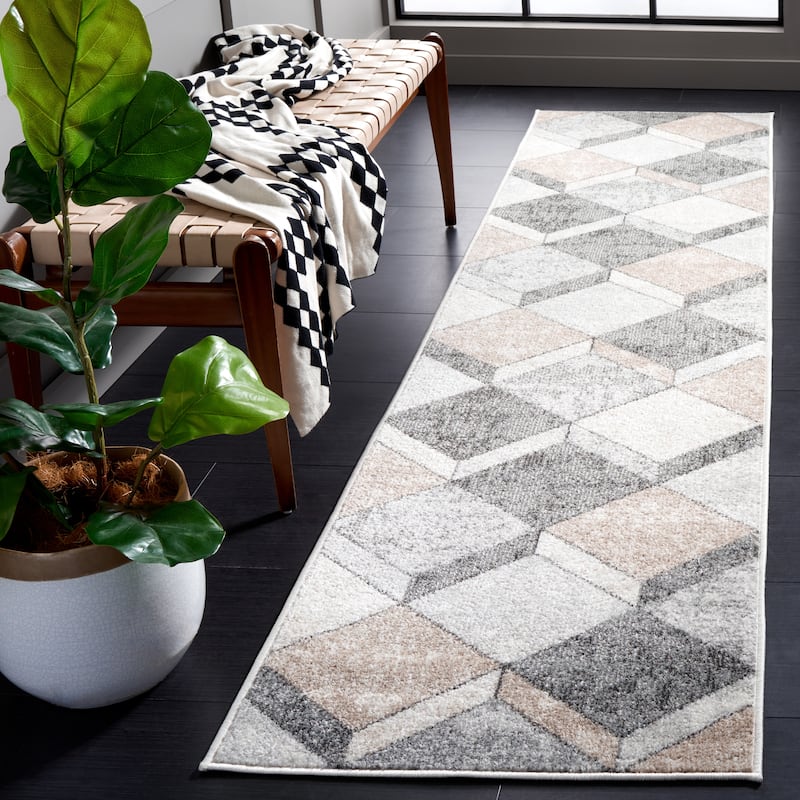 SAFAVIEH Phoenix Eithel Vintage Rug. - 2'2" x 9' Runner - Light Grey/Beige Charcoal
