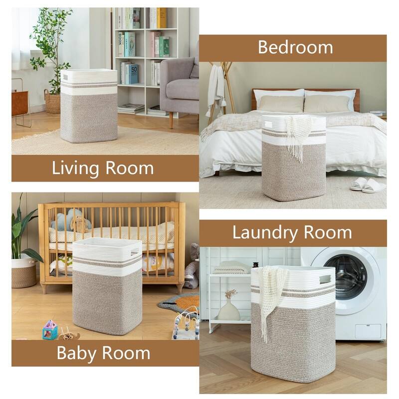 Laundry Hamper-Laundry Basket,Tall Cotton Storage Basket with Handles - 16*13*22