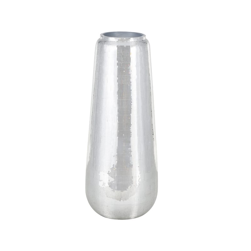 Fiberglass Mosaic Floor Decorative Vase with Blue Interior - Silver - Roche River Decor