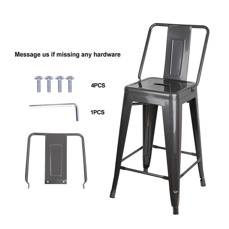24" Counter-Height High Back Metal Bar Stool-Set of 2