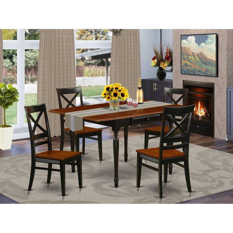 5-Piece Black and Cherry Finish Solid Wood Top - Dining Room Set (Seats-4)