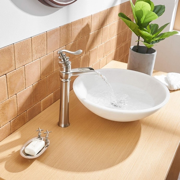 Wovier Brushed Nickel Waterfall Bathroom Sink Faucet With Supply