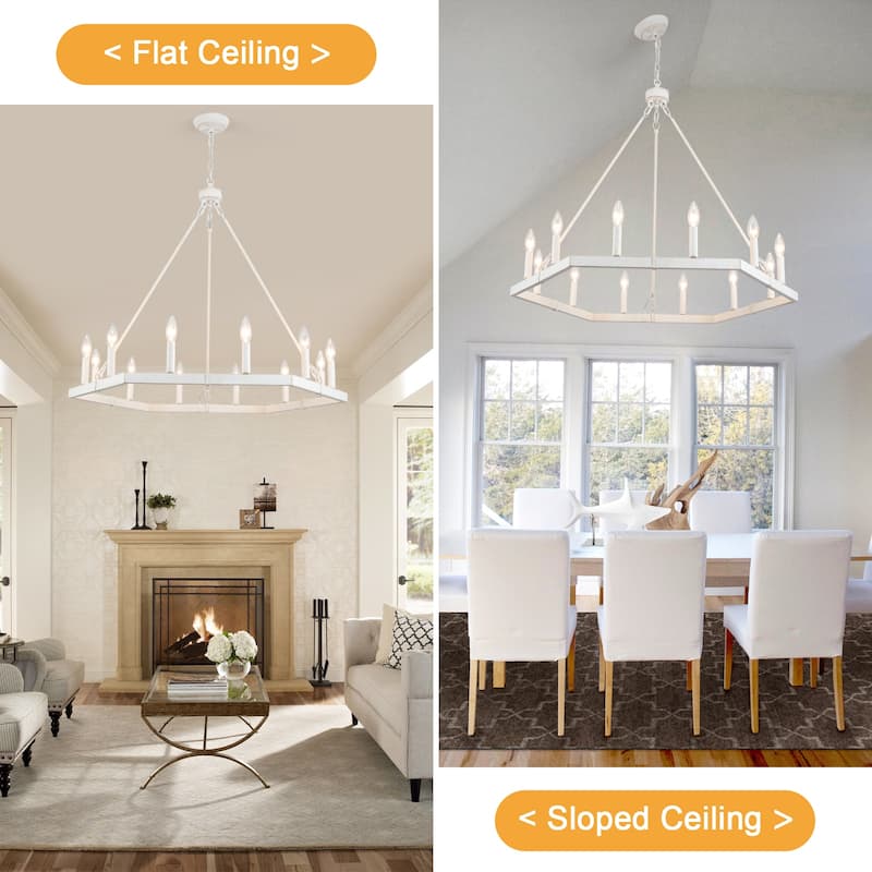 Modern Farmhouse 12-Light Hexagonal Design Wagon Wheel Chandelier for Dining Room Living Room Bedroom Kitchen - W35.43"x H27.83"