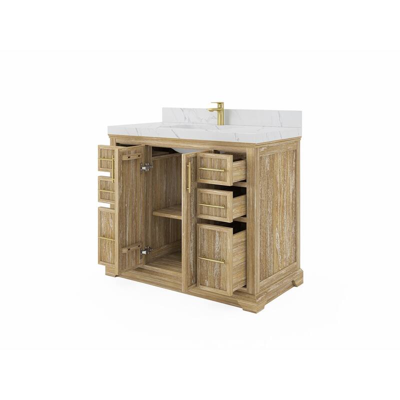 Willow Collections 42 x 22 Alys Solid Teak Wood Single Sink Bathroom Vanity with Quartz or Marble Countertop