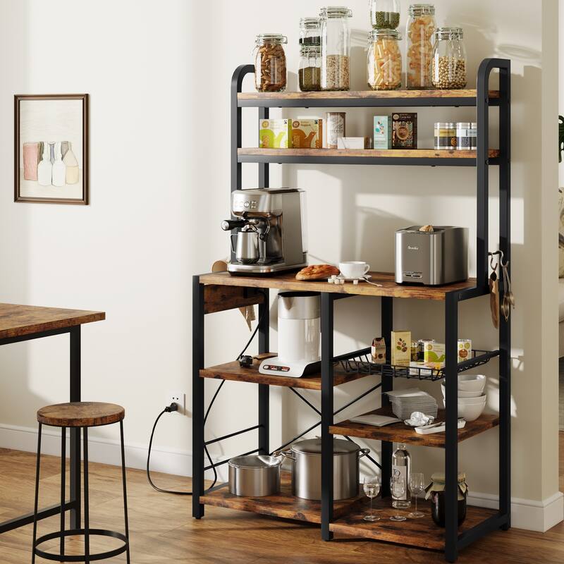 Kitchen Buffet Table with Large Storage with Power Outlet
