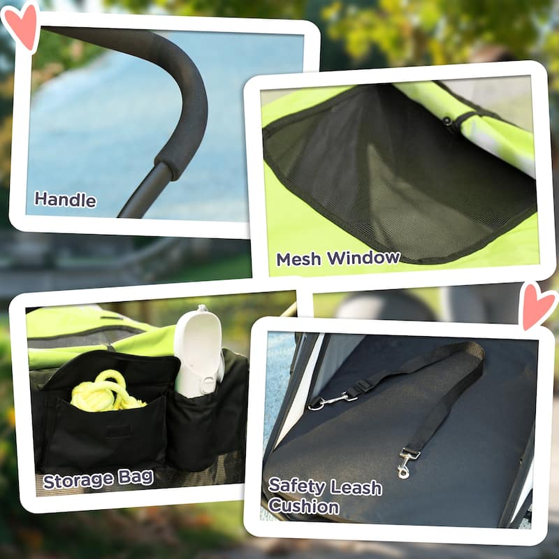 PawHut Dog Stroller, Pet Stroller 3 Wheels with Easy One-Hand Fold, Rubber Wheels, Storage Bag, Soft Cushion, Safety Leash