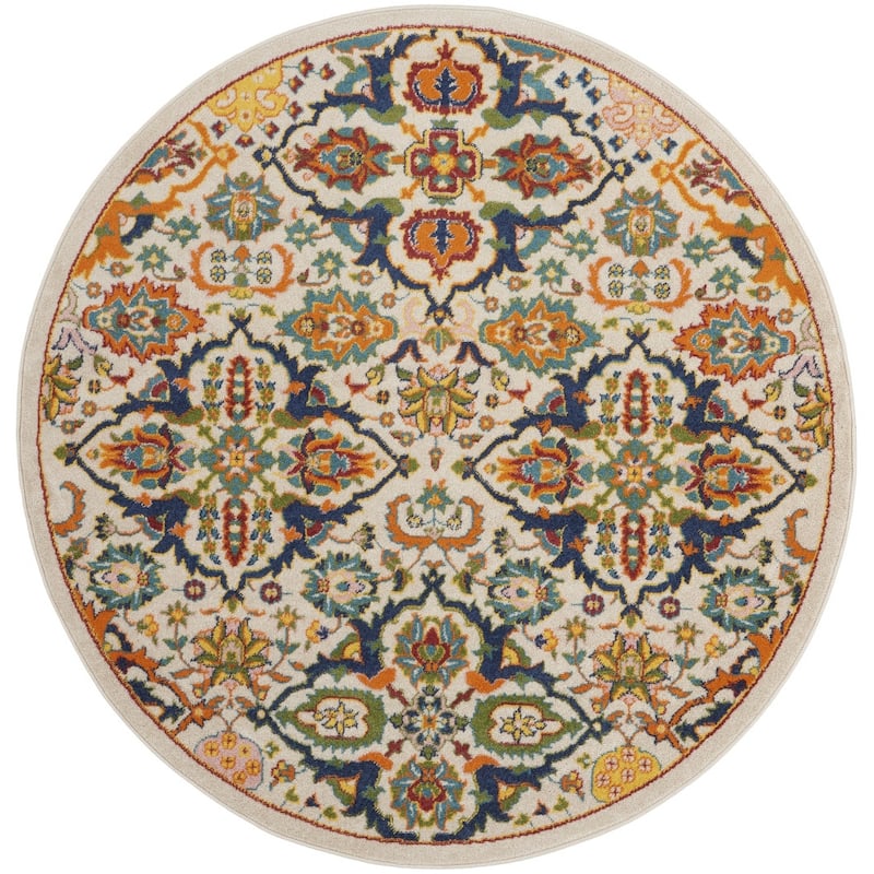 Givoz Power Loomed Geometric Floral Traditional Low Pile Area Rug By HomeRoots - 48' X '48' X '0.25