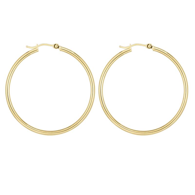 Curata 14k Yellow Gold 2x40mm Shiny Round Tube Hoop Fancy Earrings With Hinged Clasp