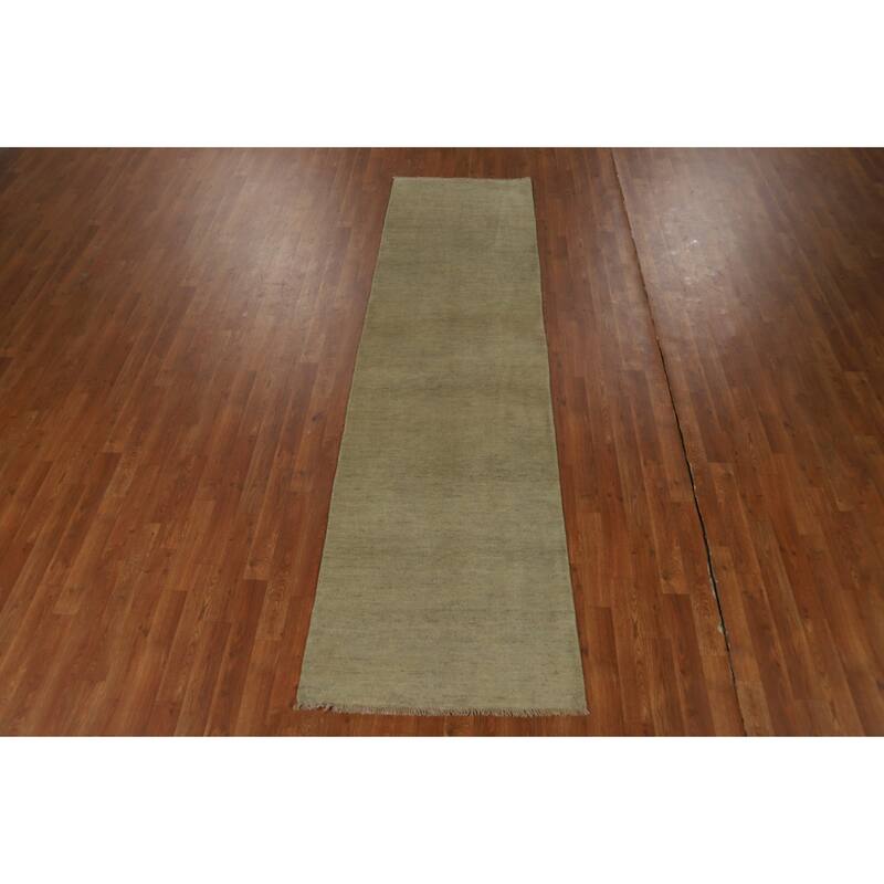 Hand Knotted Oriental 100% Wool Carpet Modern Modern Green Gabbeh Runner Rug - 9' 4'' X 2' 7''