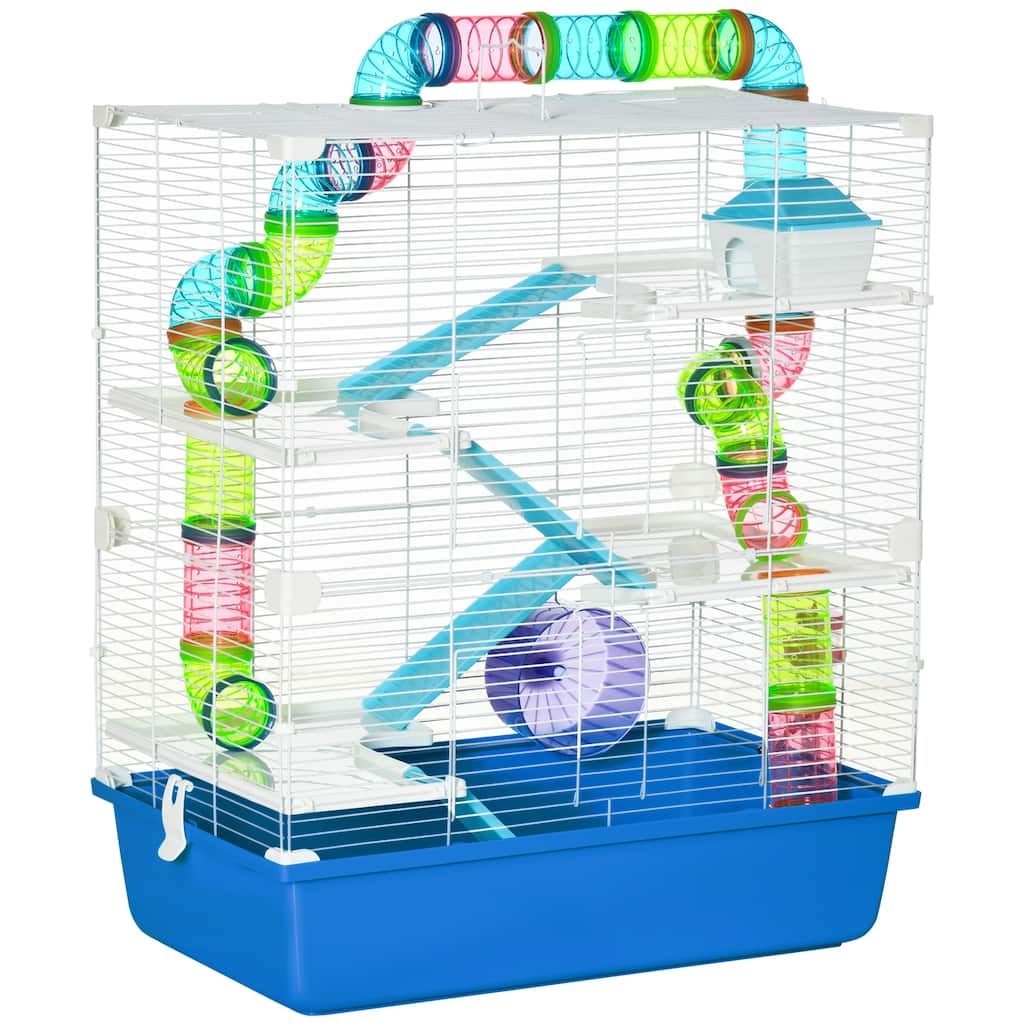 PawHut Extra Large 23" Hamster Cage with Tubes and Tunnels, Portable Carry Handles, Rat House and Habitats Big 5-Tier Design