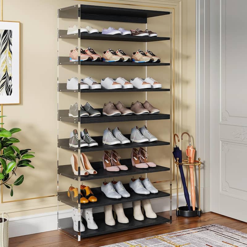 63" 8-Tier Acrylic Shoe Rack, Modern Shoe Storage, Shoe Organizer Display Shelf for Living Room, Entryway & Hallway
