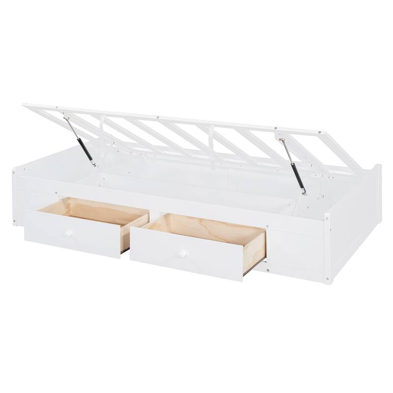 Twin Bunk Bed with Wardrobe, 6 Drawers Hydraulic Storage and MDF+LVL, 600lb Capacity, Space-Saving Design