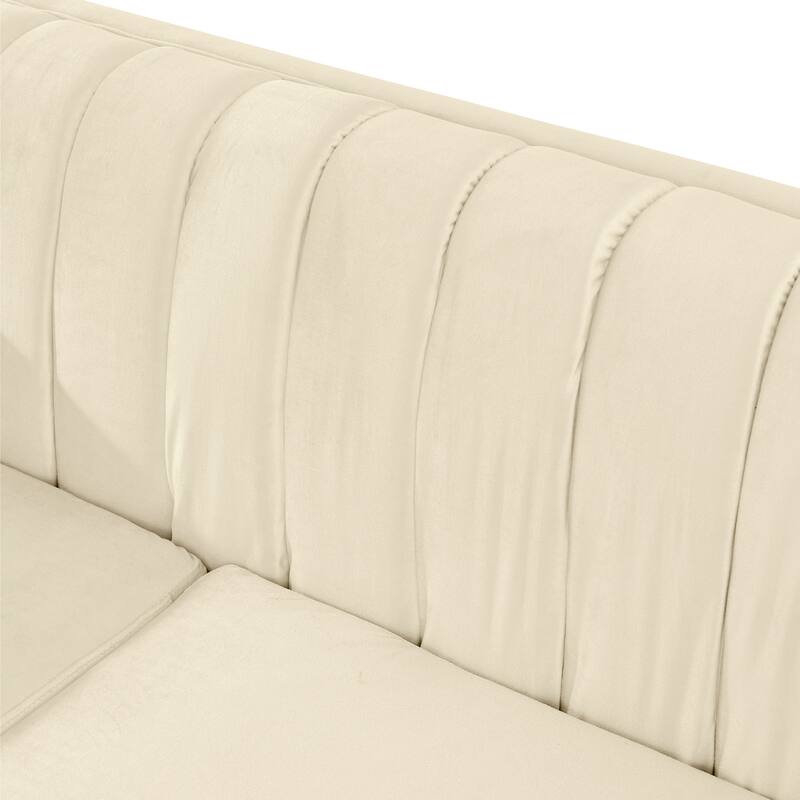2PCS Velvet Sofa Set with Gold Trims and Embroidered Texture, Mid Century Modern Victorian Couch for Living Room, Beige