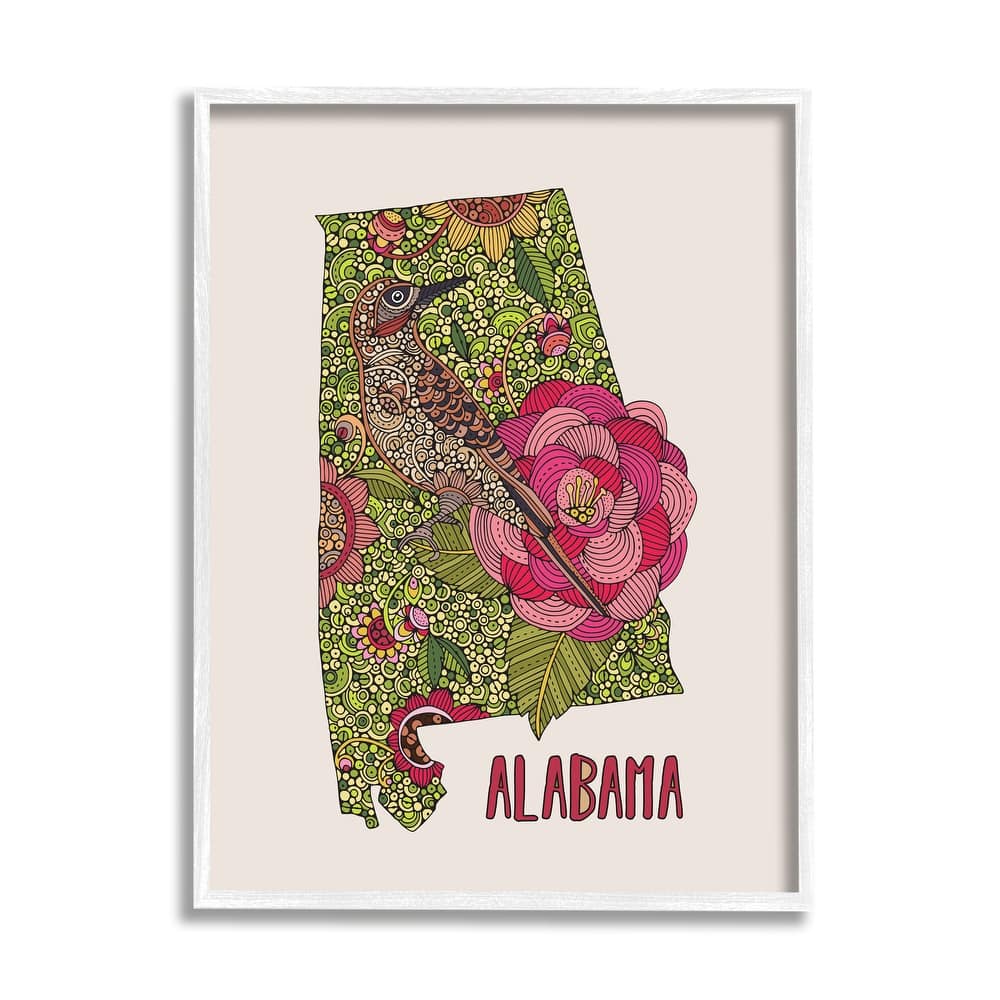 Stupell Intricate Alabama Camellia Flower Bird Detailed Pattern Framed Wall Art, Design by Valentina Harper
