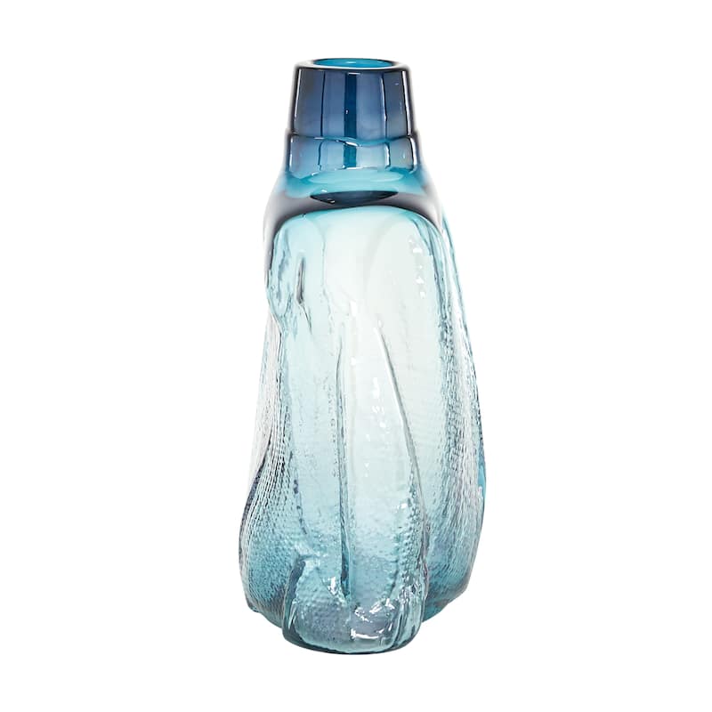 Blue Glass Handmade Blown Decorative Vase - 10 x 5 x 12