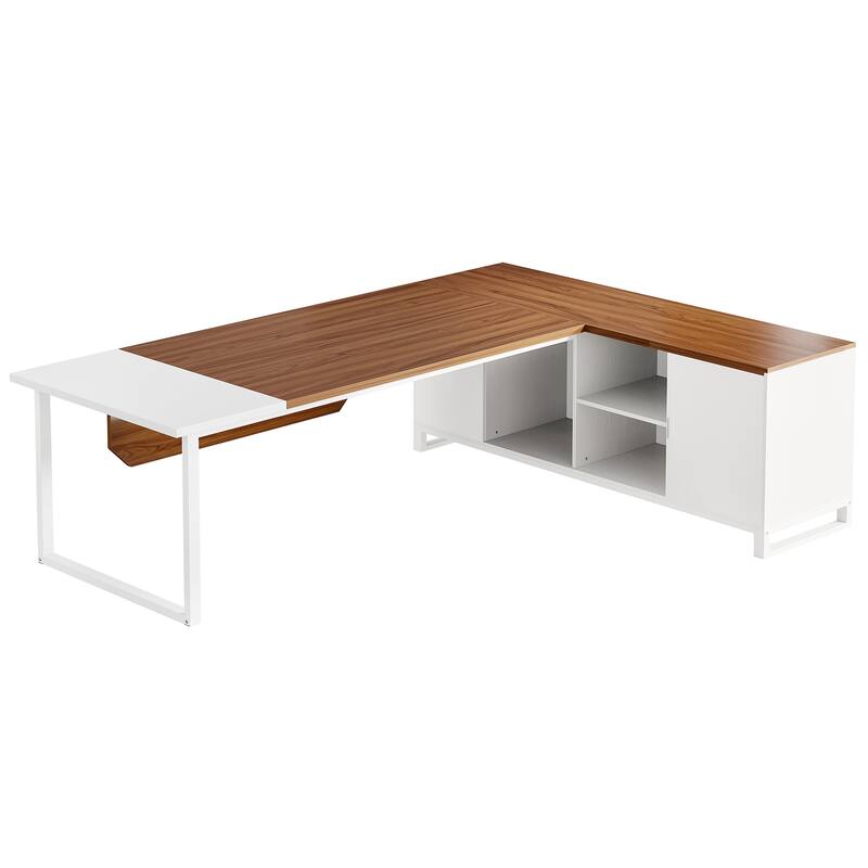 70.8-Inch L Shaped Executive Computer Desk with Storage Cabinet and Shelf