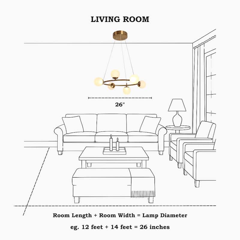 Modern Brass 6-Light Gold LED Integrated Wheel Chandeliers for Living Room - 26" D x 9" H