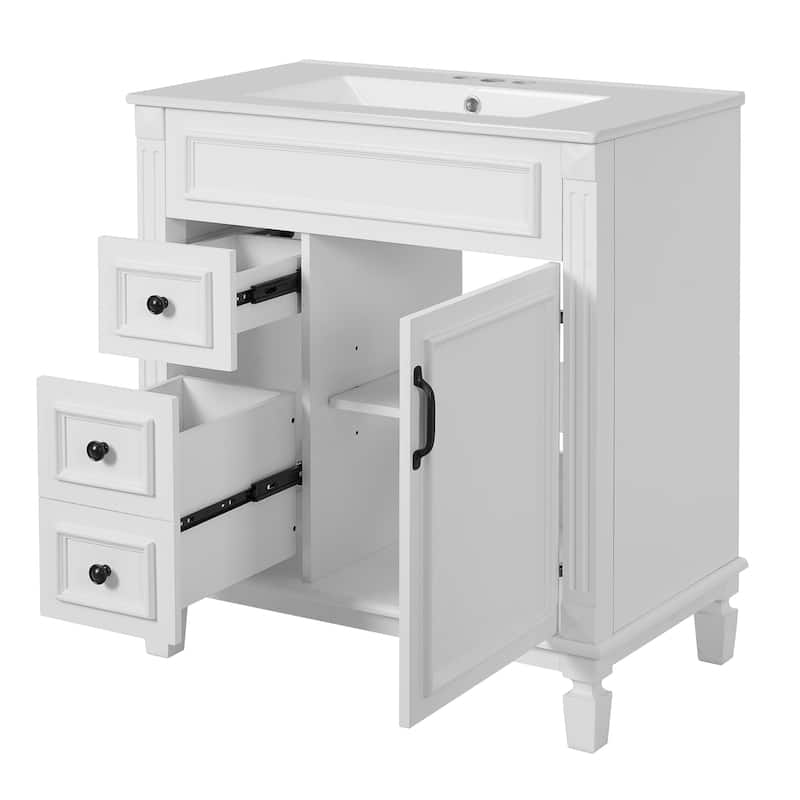 30" Bathroom Vanity with Ceramic Sink, Bathroom Storage Cabinet with 2 Drawers and Adjustable Shelf