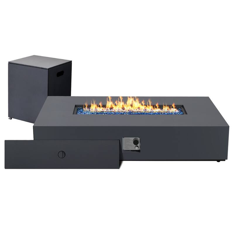Patio Watcher Outdoor 56in. Rectangular Iron Fire Pit Table with Propane Tank Cover