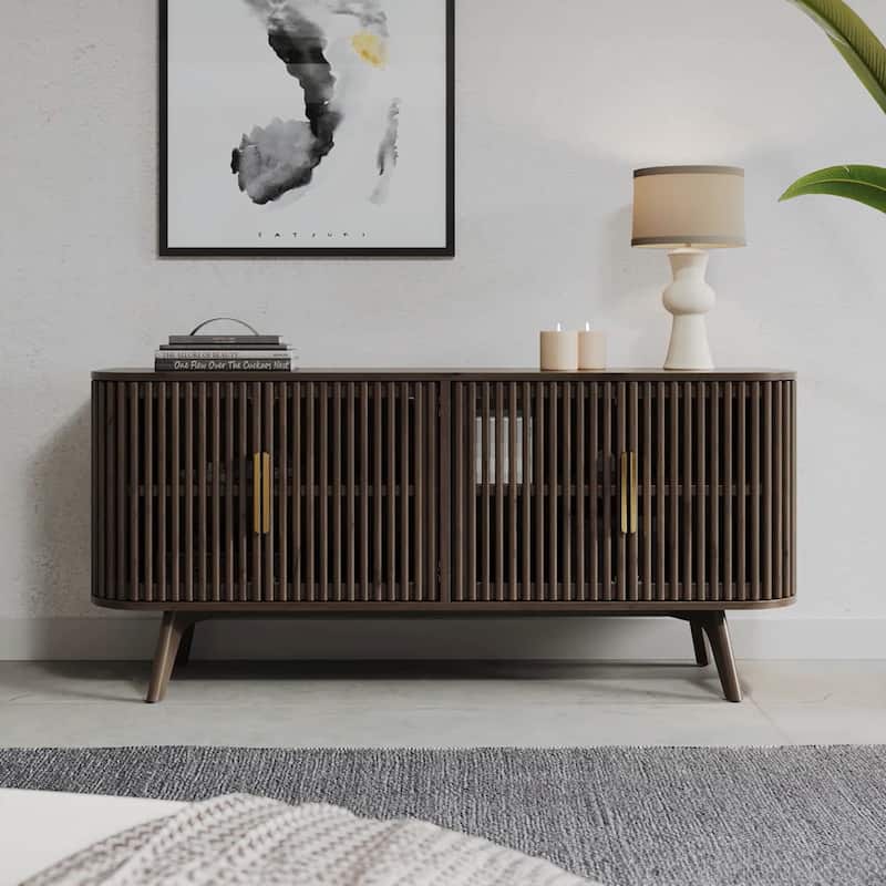 Studio London Sierra Mid Century Sideboard Buffet - Dark Stained Walnut, Brass