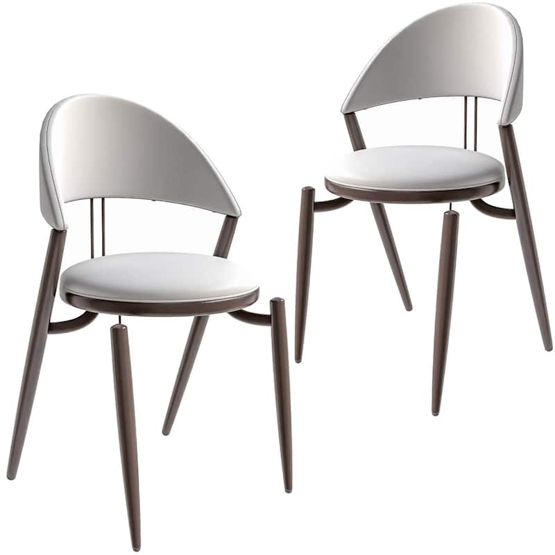 Venice Upholstered Leather Dining Chair (Set of 2) Open Back Accent Side Chair with Iron Legs - White