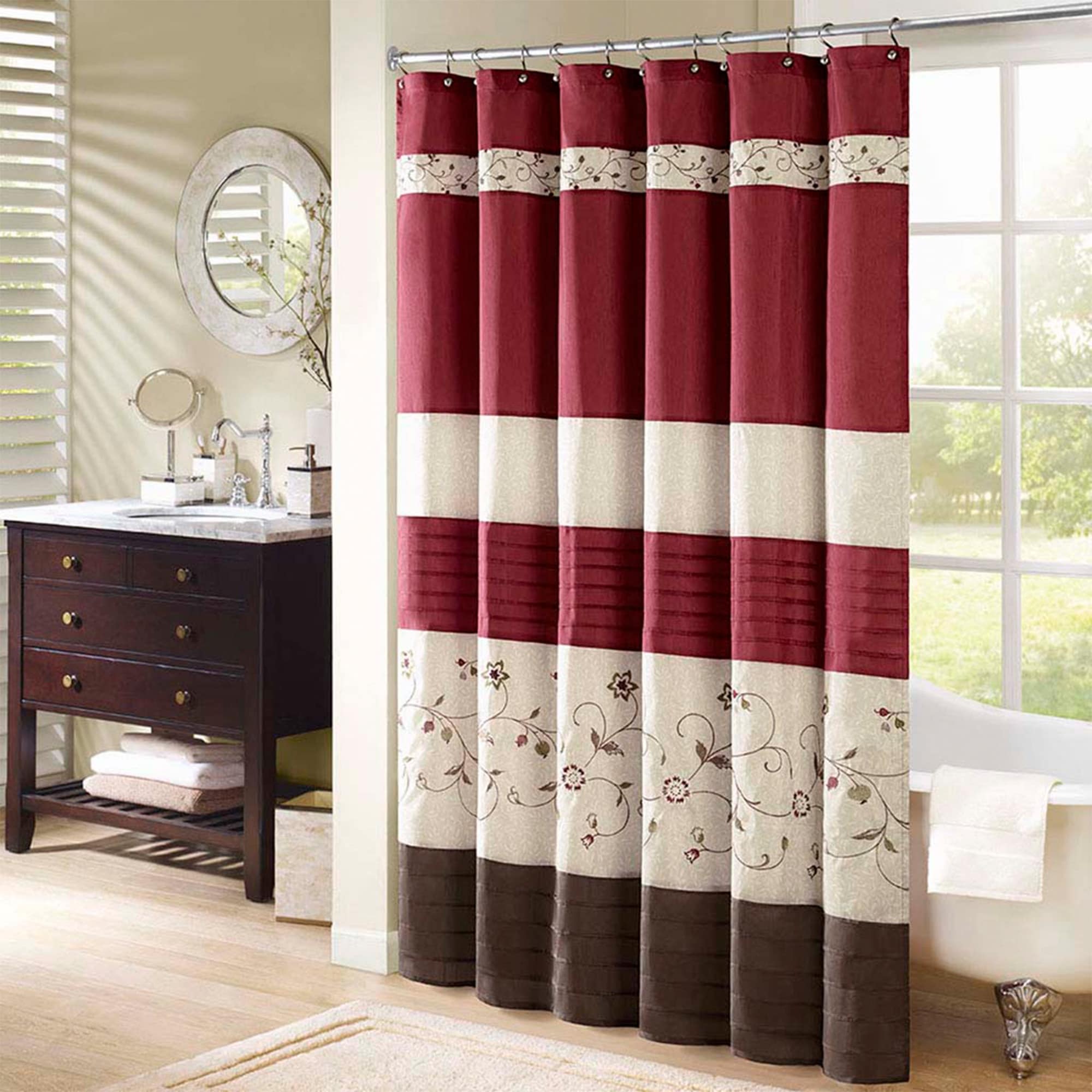 Red and tan shower curtain sale